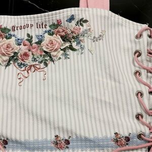 Floral Corset Top with Pink Accents